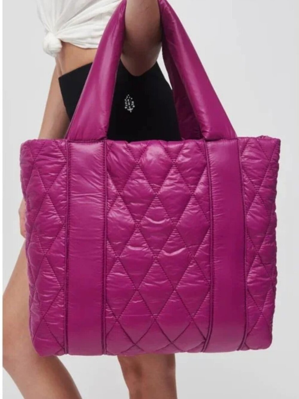 NWT- Sol and Selene Magenta Quilted Puffer Tote Bag Nylon Large Shoulder Bag
